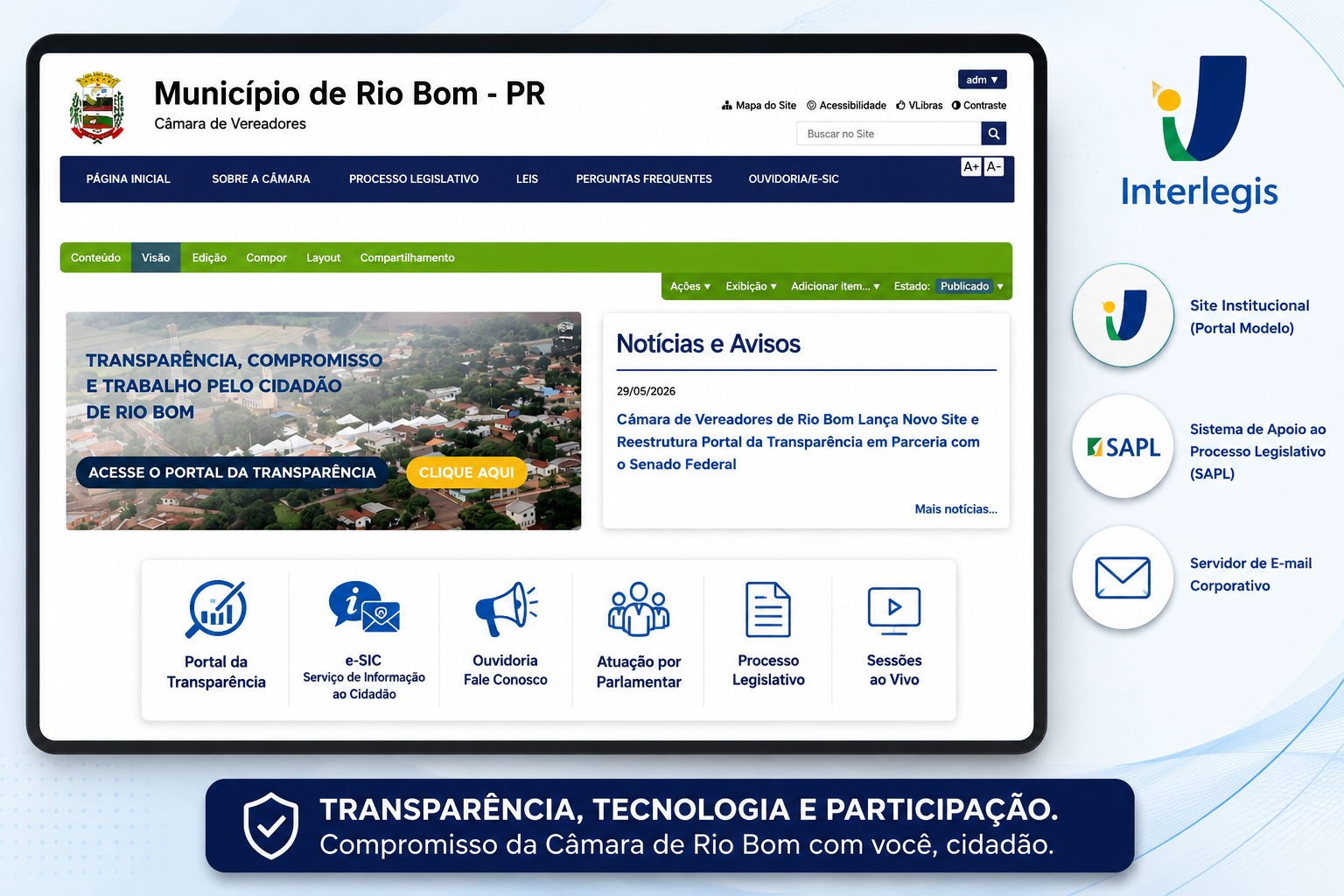 Câmara de Vereadores de Rio Bom Lança Novo Site e Reestrutura Portal da Transparência em Parceria com o Senado Federal